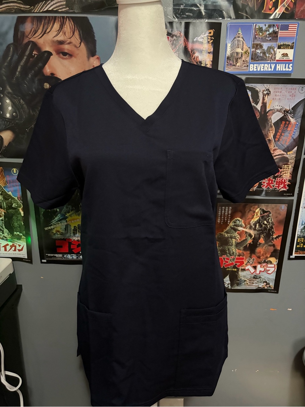 Women's V-Neck Short Sleeve Scrub Top - Navy